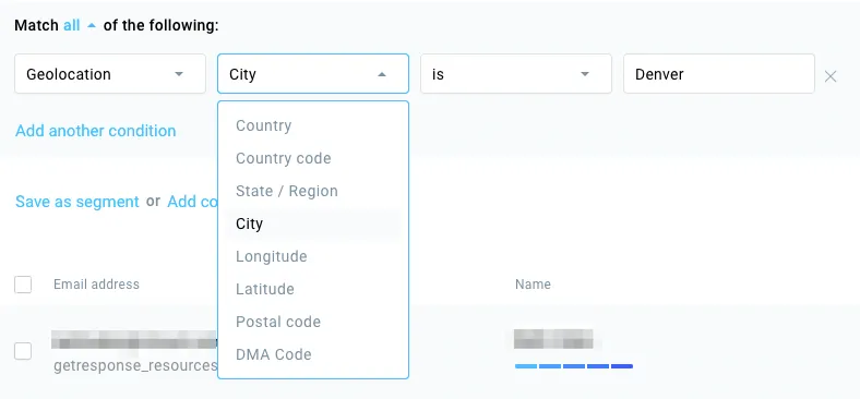 Filter by Geo location in GetResponse